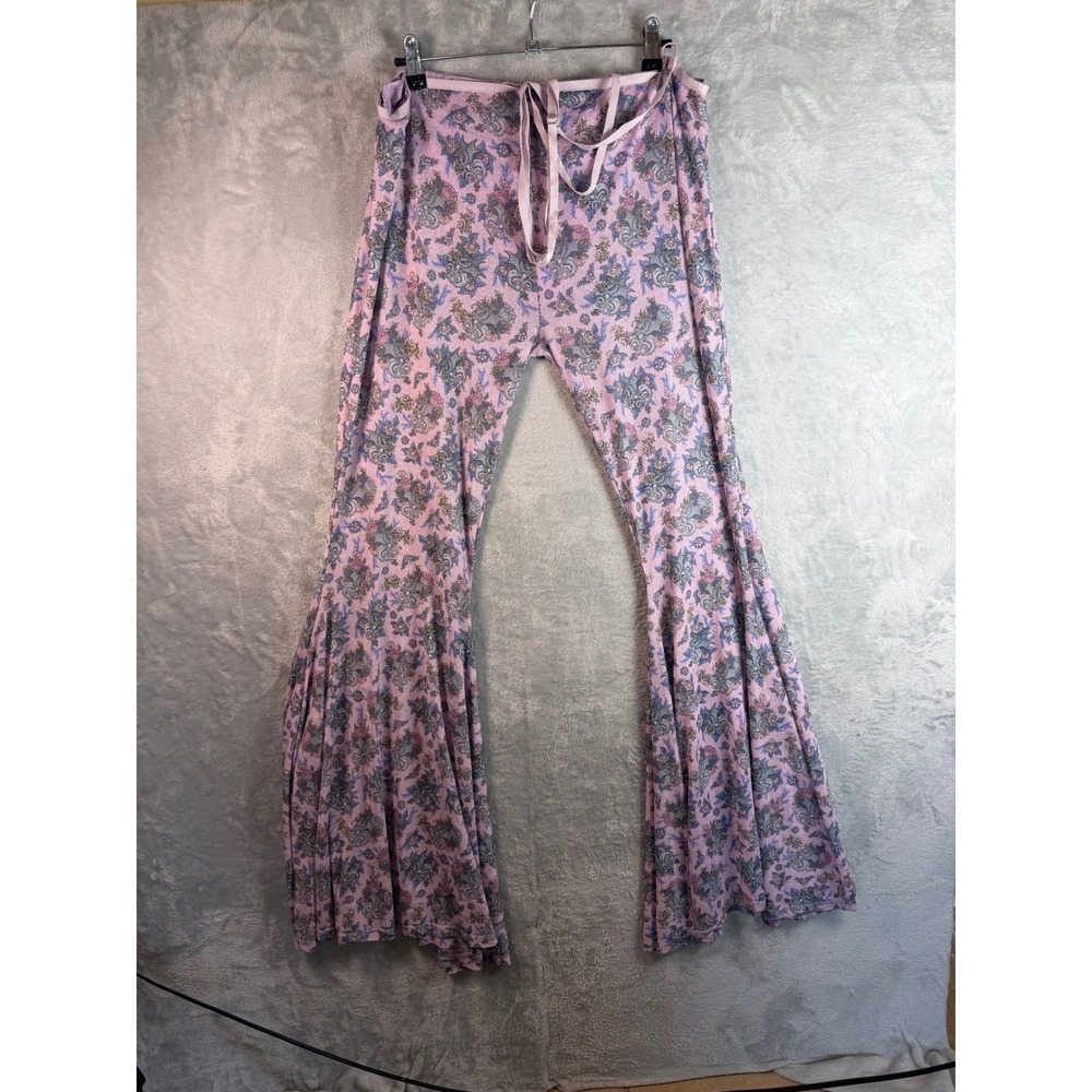 SUGAR THRILLZ Flare Pants Women 1X Lavender Floral Dragons Bell Bottoms Fairy